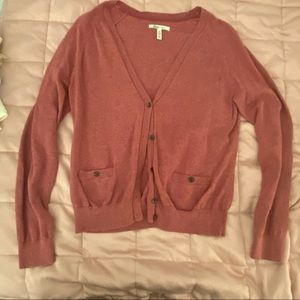 Bass Button Up Cardigan w/ Elbow Patches in Brick Red, Size Medium